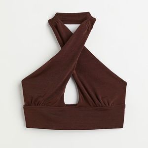 BRAND NEW - H&M - Velour Halterneck Crop Top - Brown (size XS)